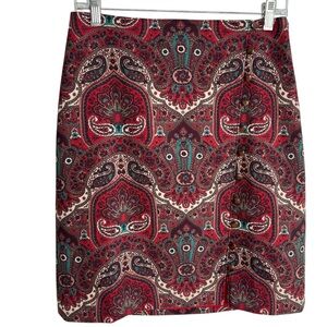 Talbots Faux Wrap Skirt Paisley Print Side Button Size 4 Petite Fully Lined  NEW